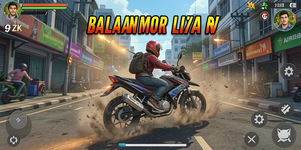 Screenshot 9ZK menampilkan aksi balapan motor yang seru dan menegangkan.