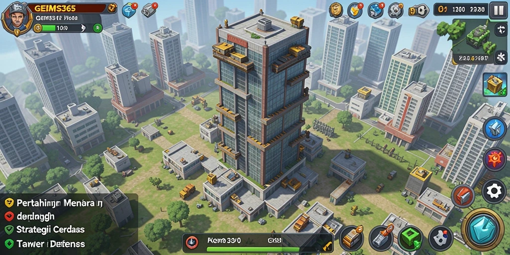Tampilan gameplay menara dalam GEMS365 yang mendebarkan.