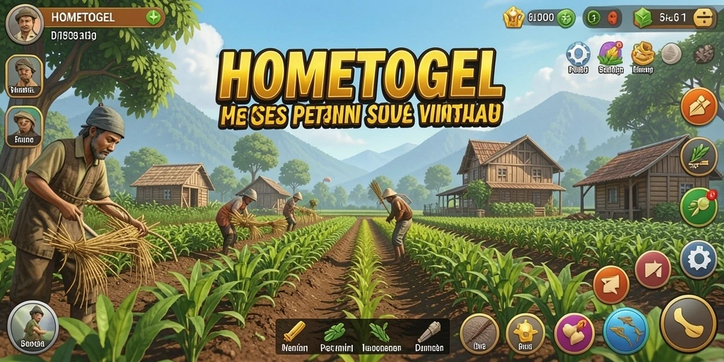 Screenshot gameplay HOMETOGEL yang menunjukkan aktivitas pertanian yang menyenangkan.