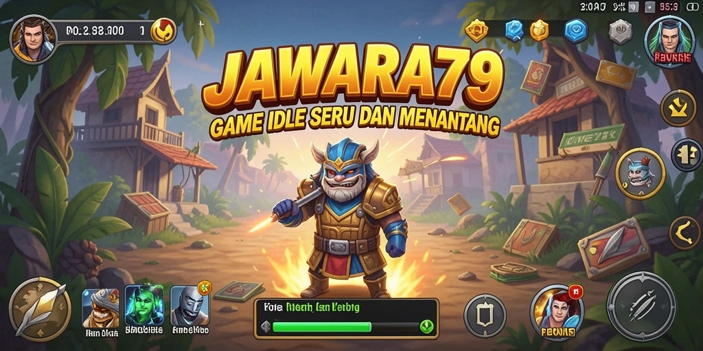 Screenshot utama JAWARA79 menampilkan karakter yang sedang berkembang dalam gameplay Idle.