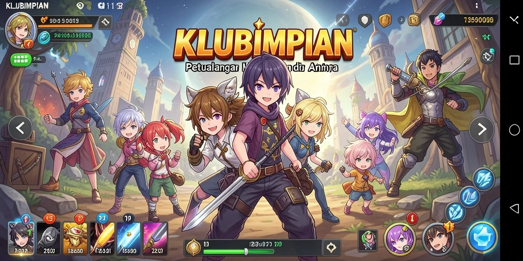 Tampilan gameplay KLUBIMPIAN yang mencengangkan dengan aksi seru karakter Anime.