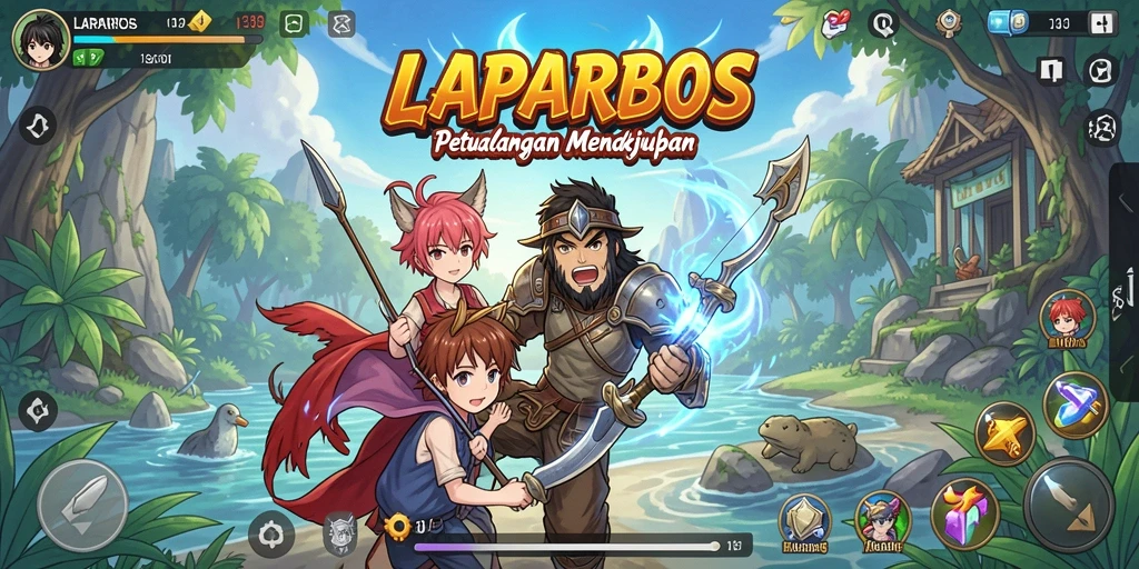 Tangkapan layar LAPARBOS menampilkan pertarungan antara karakter anime yang dinamis.