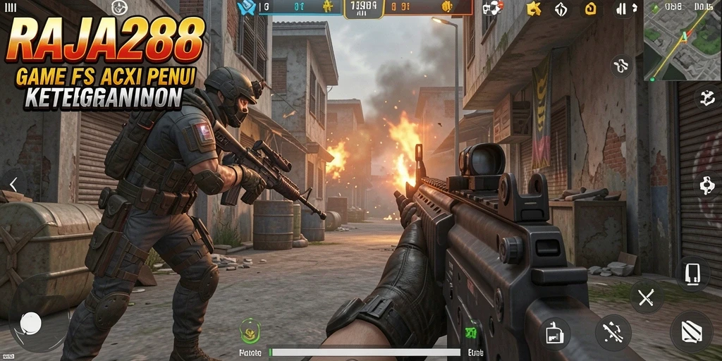 Screenshot utama RAJA288 menampilkan aksi tembak-menembak yang seru.