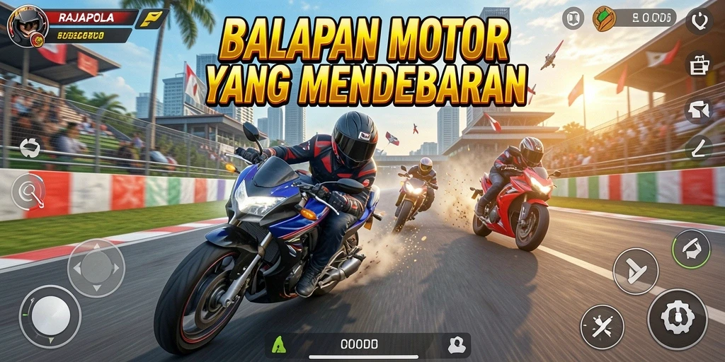 Tampilan gameplay seru dari RAJAPOLA yang menampilkan akselerasi motor.