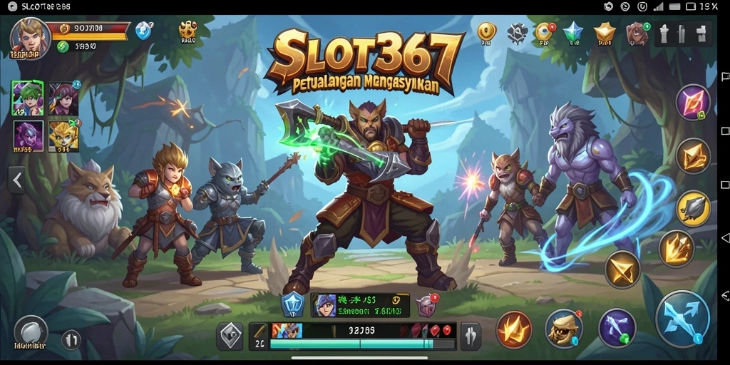 Screenshot utama SLOT367 menampilkan pertarungan epik dan eksplorasi dunia RPG.