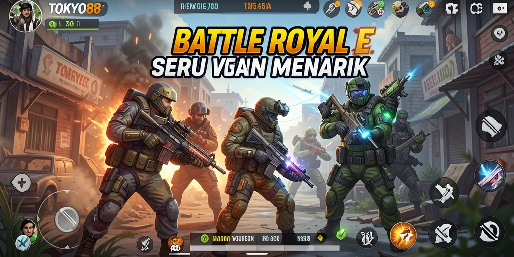 Screenshot gameplay TOKYO88 menampilkan pertarungan intens dalam dunia Battle Royale.