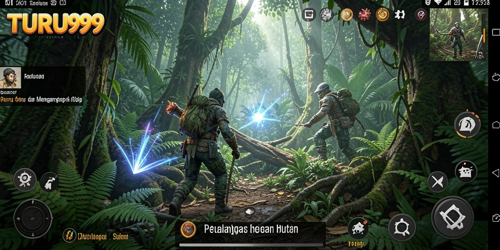 Screenshot gameplay TURU99 yang menampilkan petualangan di hutan.